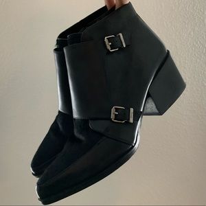 SAM EDELMAN BLACK LEATHER MONK STRAP BOOTS